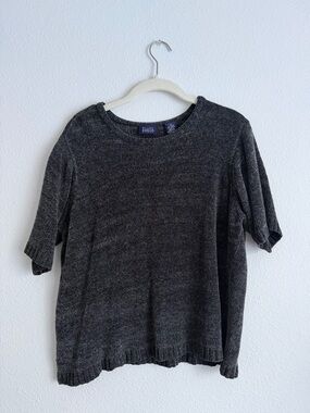 Vintage Charcoal Gray Ribbed Short Sleeve Sweater